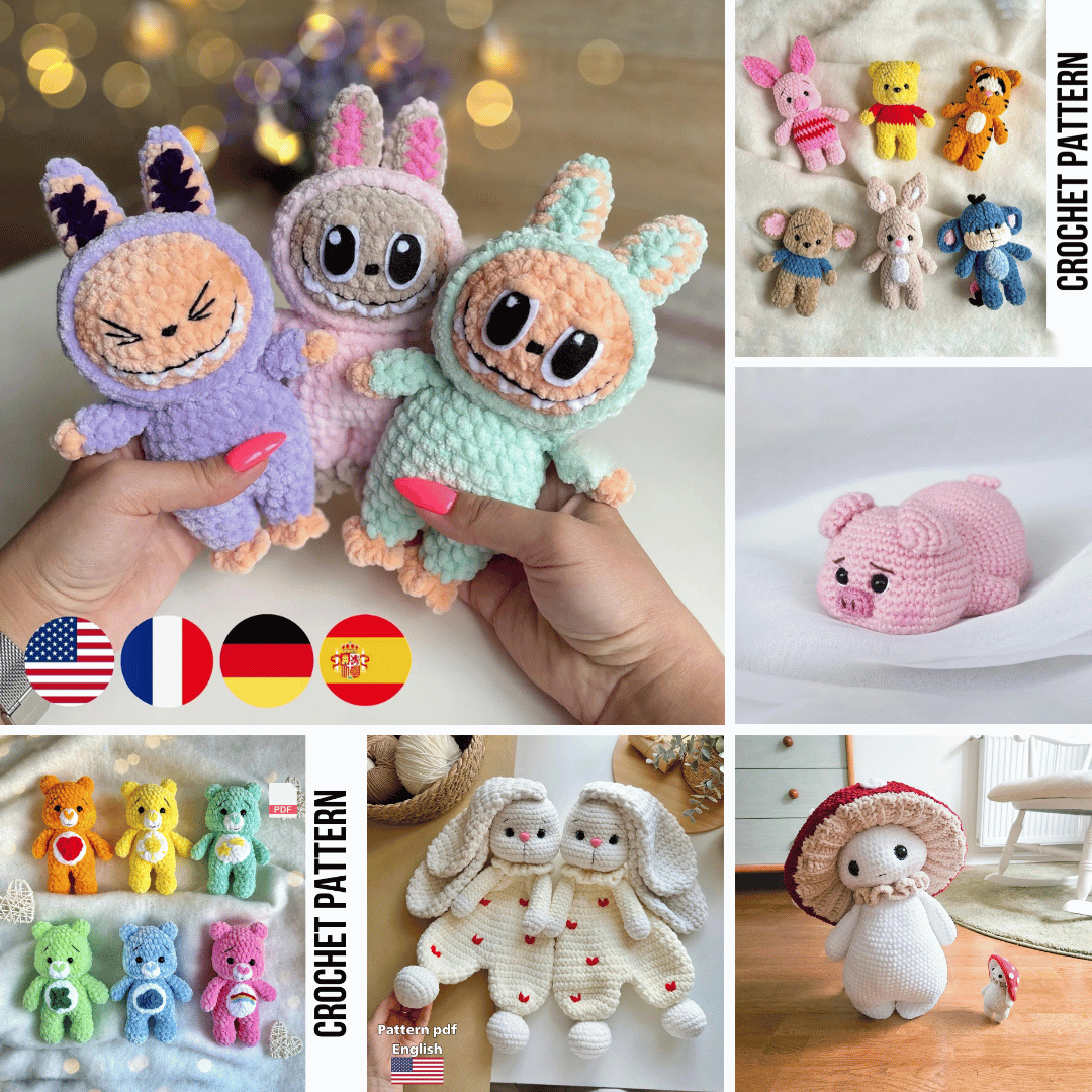 Cute Critters Crochet Pattern Bundle Amigurumi PDF Set (Low-Sew + Multi-Lingual)