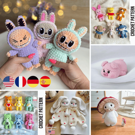 Cute Critters Crochet Pattern Bundle Amigurumi PDF Set (Low-Sew + Multi-Lingual)