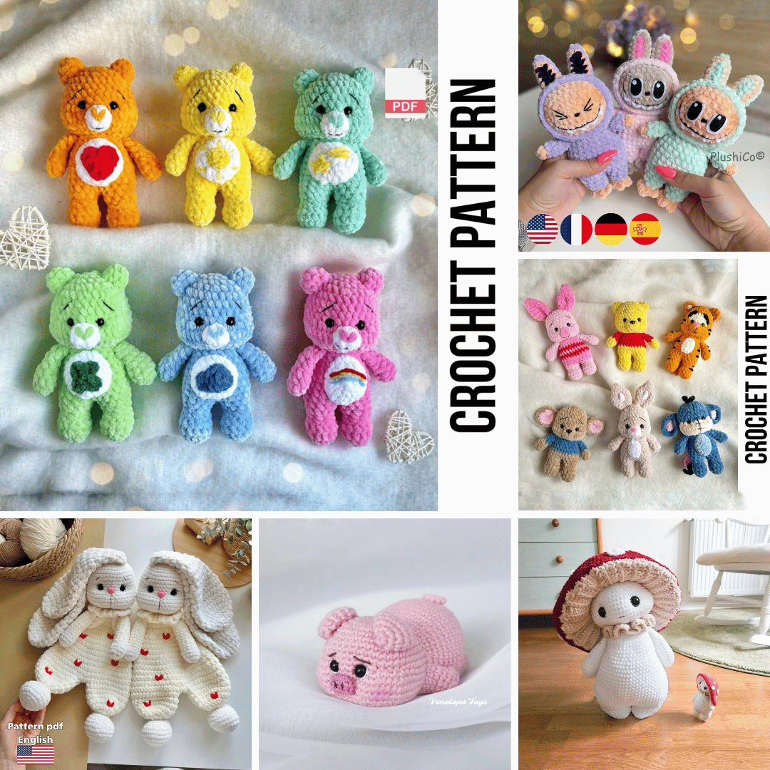 Cute Critters Crochet Pattern Bundle Amigurumi PDF Set (Low-Sew + Multi-Lingual)